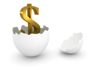 A dollar sign hatched out of an egg